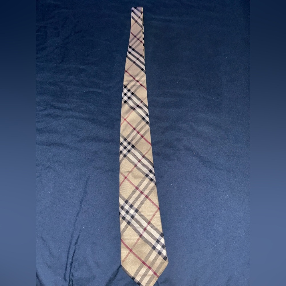 Burberry Beige and Black Plaid Tie